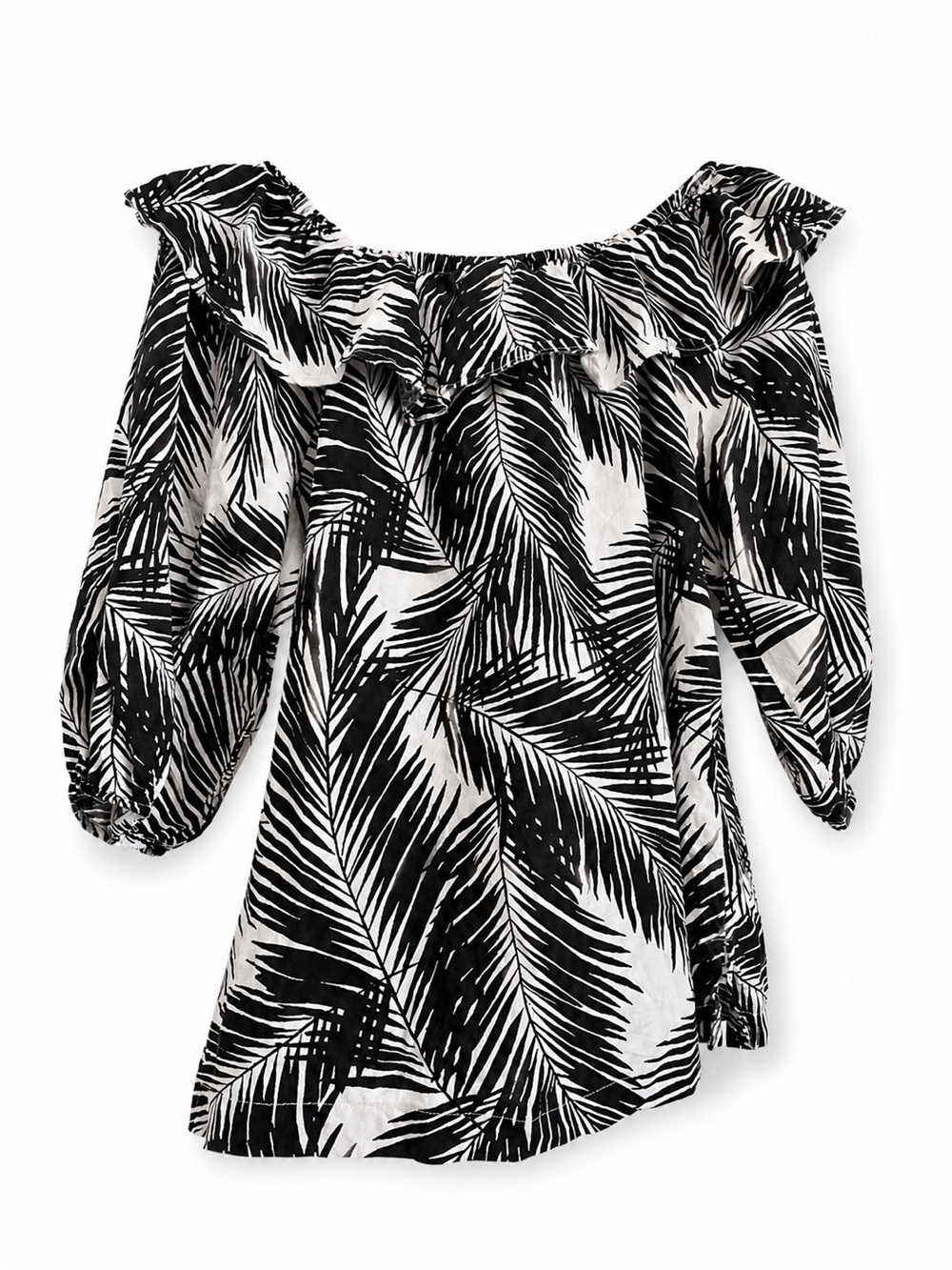 Remi James NYC Tropical Palm Print Off Shoulder Linen Blend Blouse Size L - Picture 2 of 4